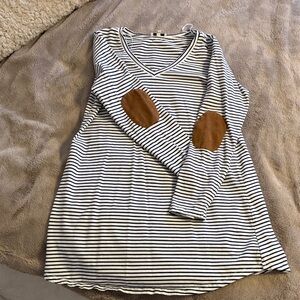 Striped Tunic/ Dress with Brown Elbow Patches